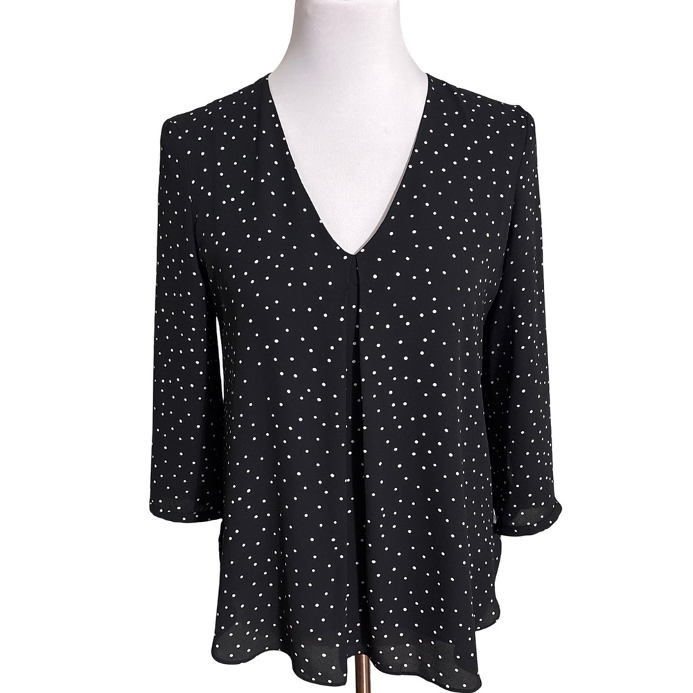 White House Black Market Polka Dot High Low Blouse Black White